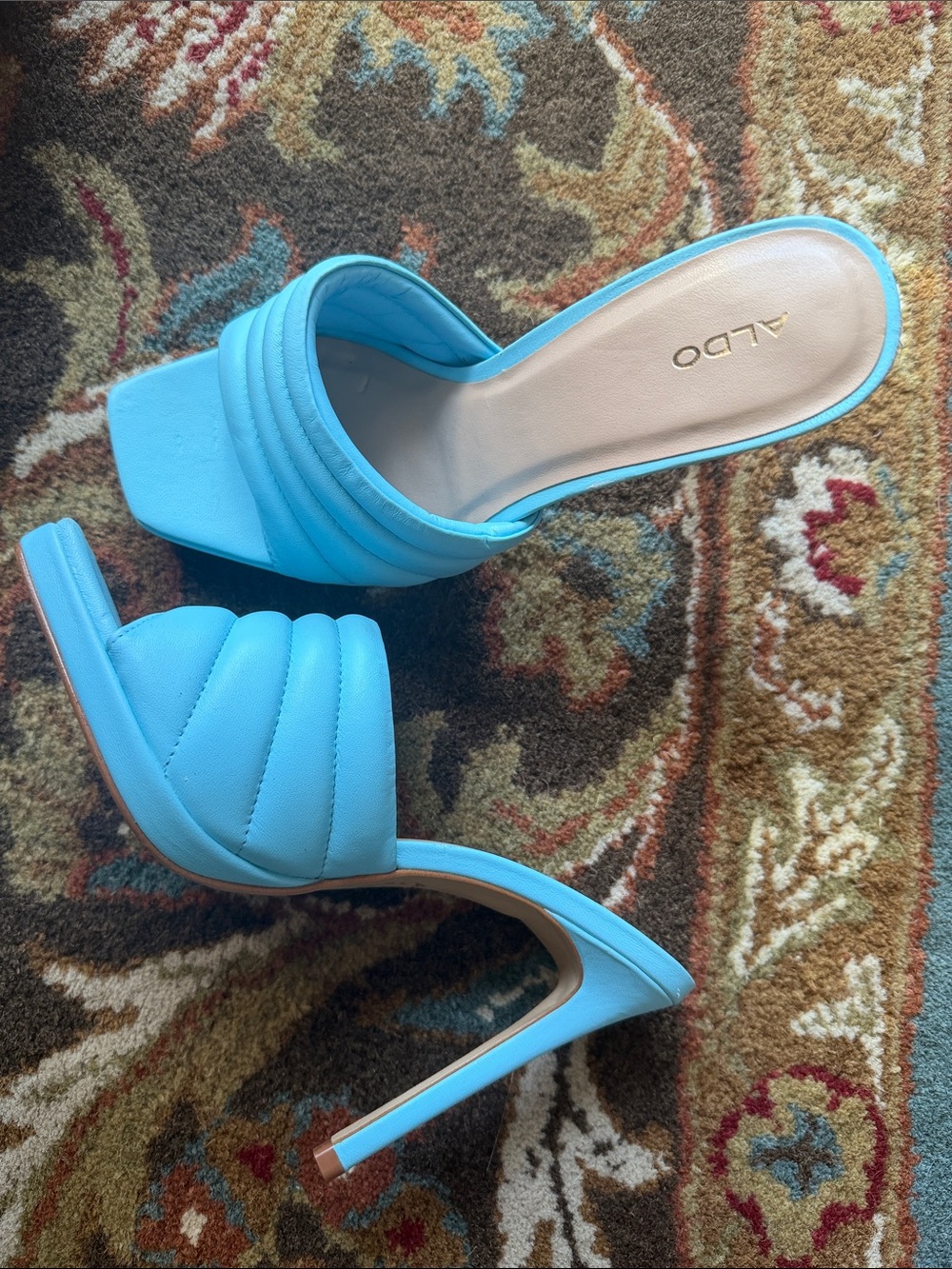 ALDO Women's Sky Blue Quilted Slide Heels - Picture 2 of 4